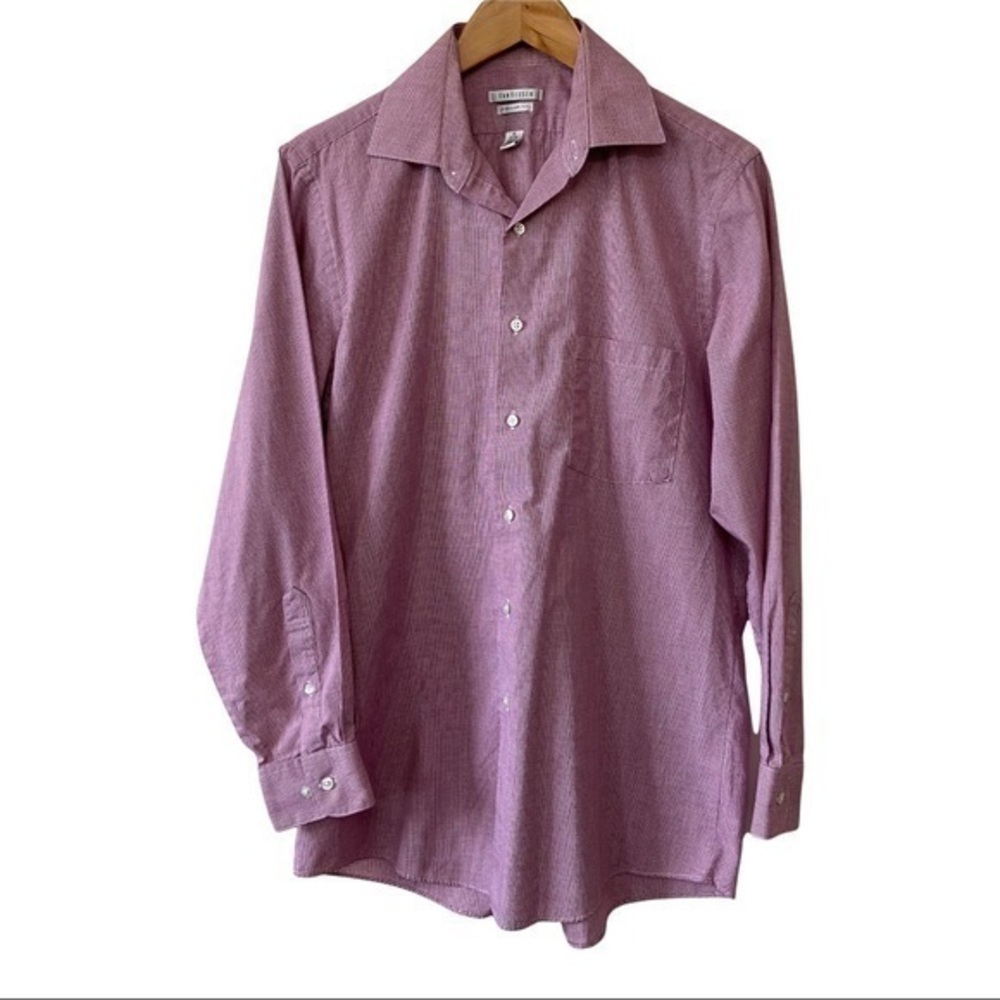 Van Heusen Regular Fit Button Down, Red Checkered, Size 15, 32-33, Wrinkle Free